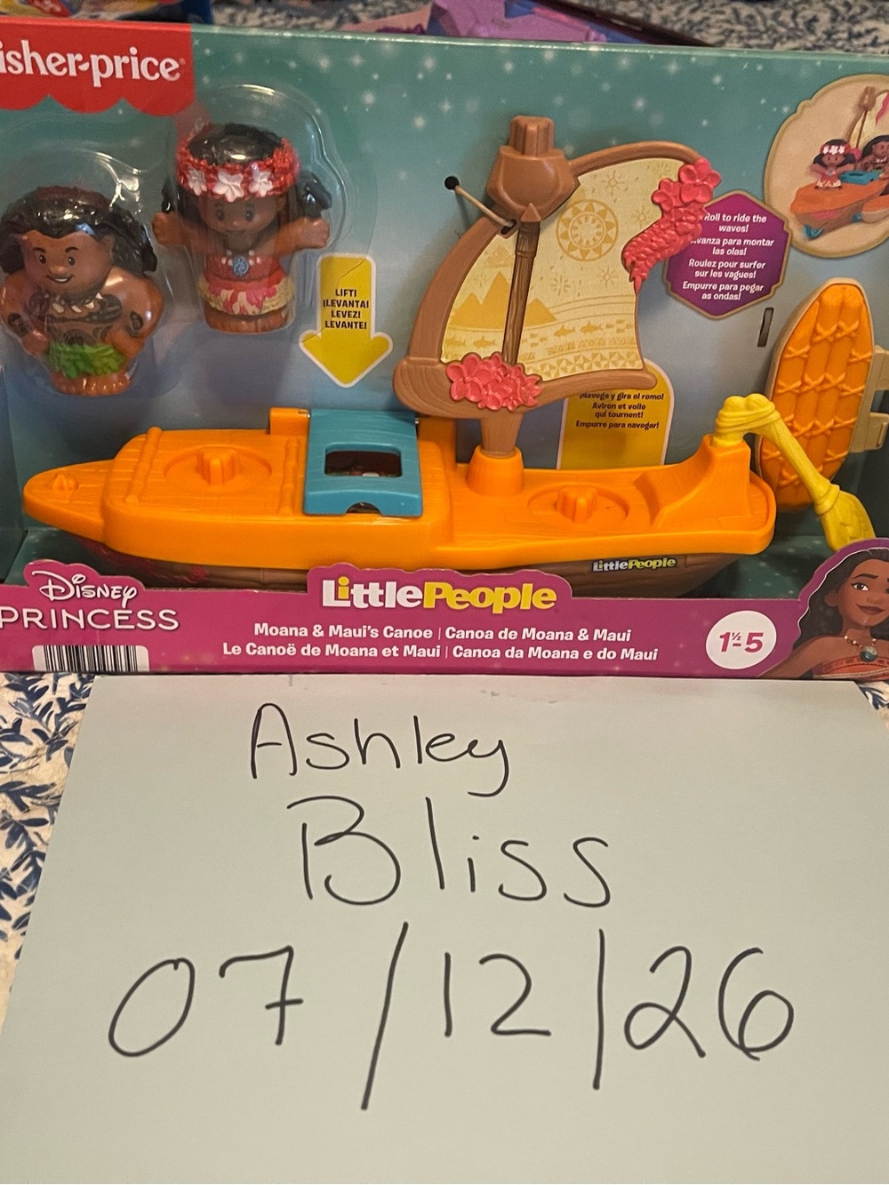 Fisher-Price Little People Moana & Maui Canoe Toy - Orange, Blue, Brown
